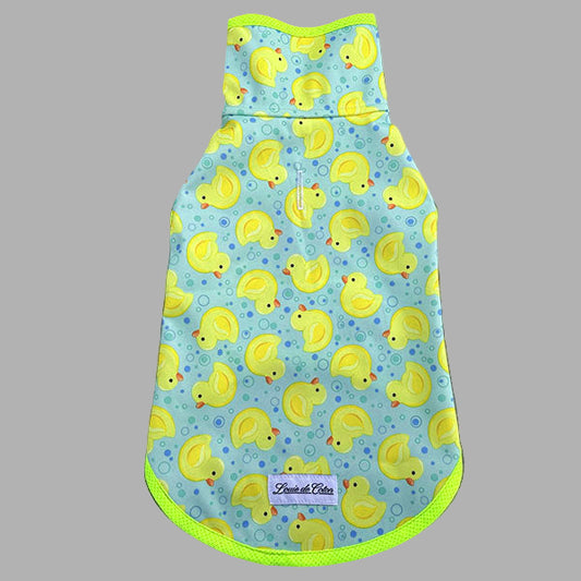 neon yellow reflective waterproof dog raincoat duckies pattern