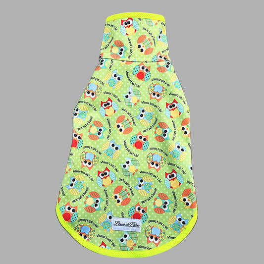 neon yellow reflective waterproof dog raincoat owl pattern