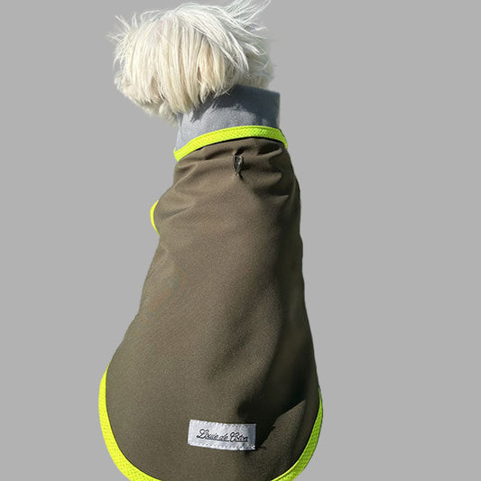 neon yellow reflective waterproof dog raincoat olive