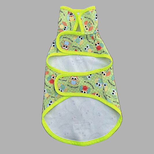 neon yellow reflective waterproof dog raincoat owl pattern