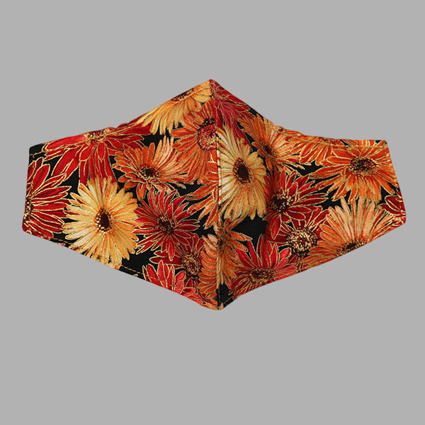 Handmade Fitted Cotton Face Mask - Metallic Fall Daisy