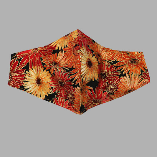 Handmade Fitted Cotton Face Mask - Metallic Fall Daisy