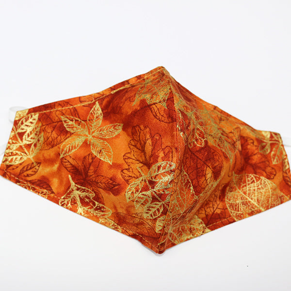 Handmade Fitted Cotton Face Mask - Metallic Fall Leaves