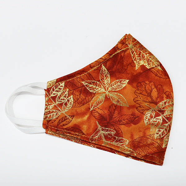 Handmade Fitted Cotton Face Mask - Metallic Fall Leaves