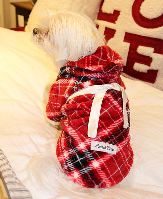 Handmade Ultra Plush Fleece Robe with Satin Trims - Plaid