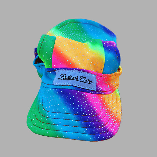 Cooling Dog Hat with UPF50+ - Black Light Activator - Rainbow Sparkle