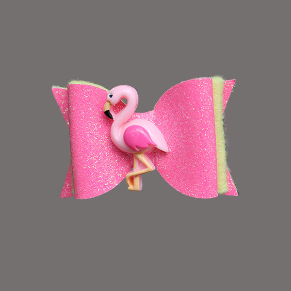 Glitter Hair Bows for Children and Dogs - Flamingo