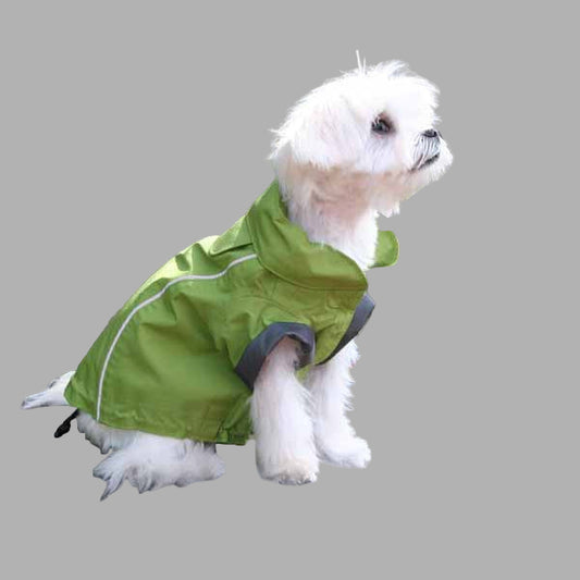Small dog jacket green full length raincoat