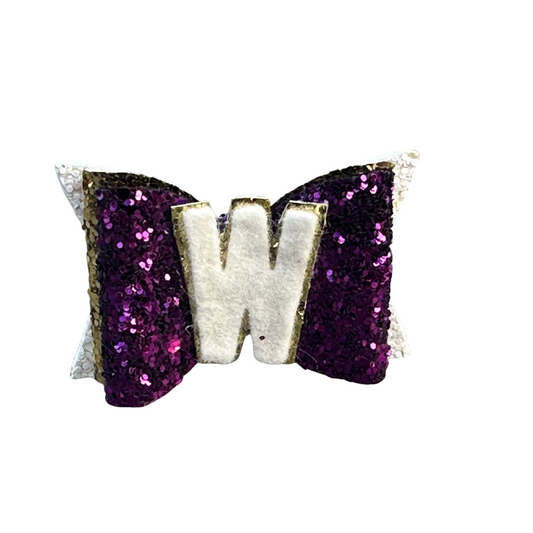 Letter Bow – White & Purple Glitter