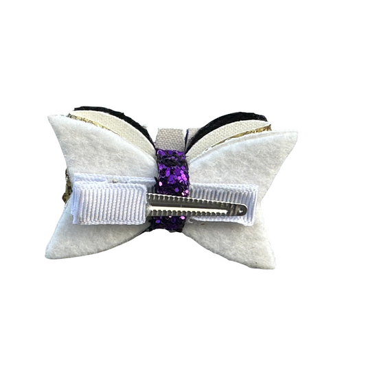 Letter Bow – White & Purple Glitter