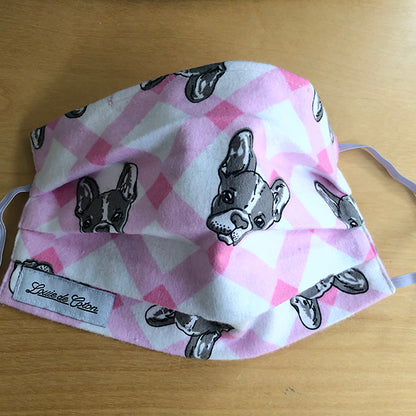 Handmade Cotton Flannel Face Mask - Pink Frenchie