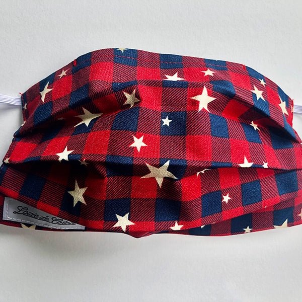 Handmade Cotton Face Mask - Plaid with Stars