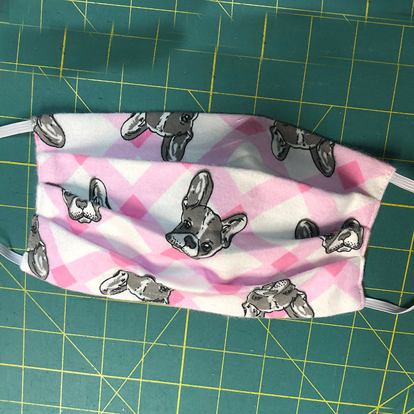 Handmade Cotton Flannel Face Mask - Pink Frenchie