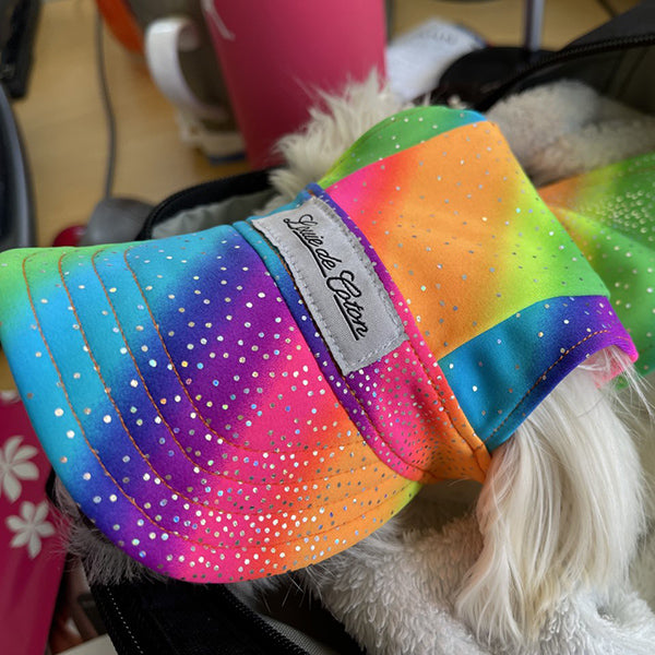 Cooling Dog Hat with UPF50+ - Black Light Activator - Rainbow Sparkle