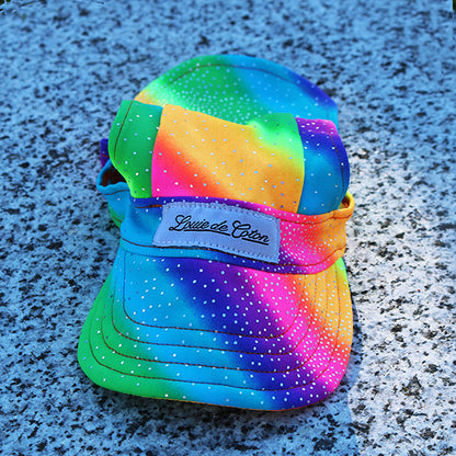 Cooling Dog Hat with UPF50+ - Black Light Activator - Rainbow Sparkle