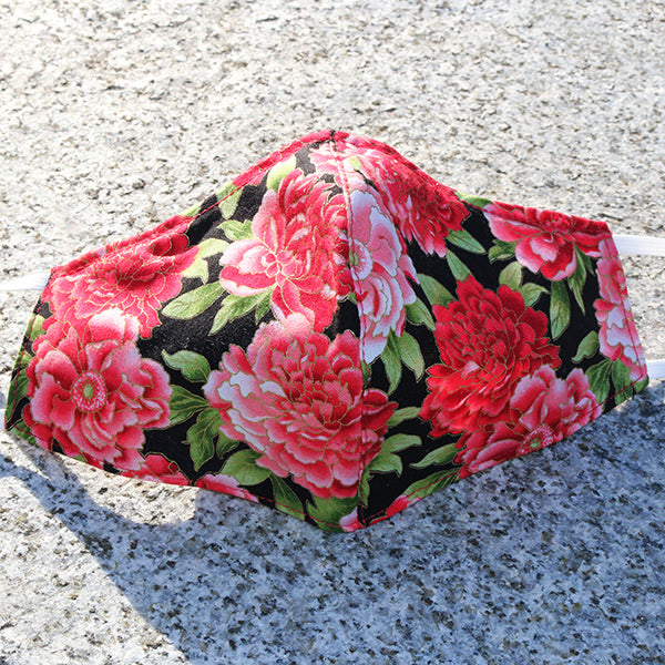 Handmade Cotton Fitted Face Mask - Red Rose
