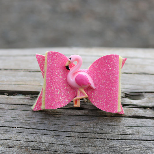 Glitter Hair Bows for Children and Dogs - Flamingo