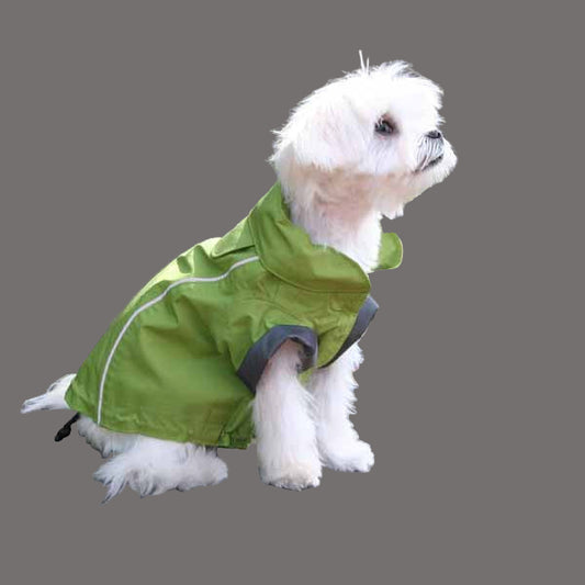 Small dog jacket green full length raincoat